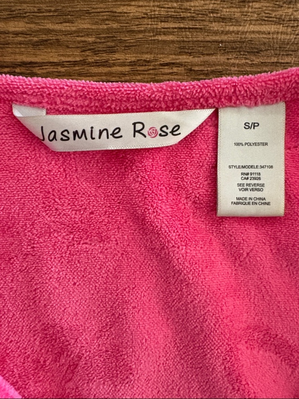 Jasmine Rose Terrycloth CoverUp Size S/P Hot Pink Flamingo - Picture 7 of 10
